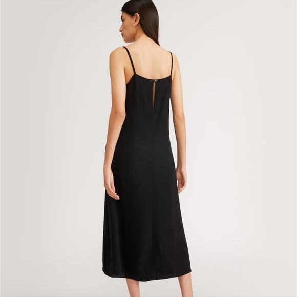 Everlane The Satin Square Neck Slip Dress 6 Black NWT Naia Acetate Midi 90s New - Picture 3 of 12
